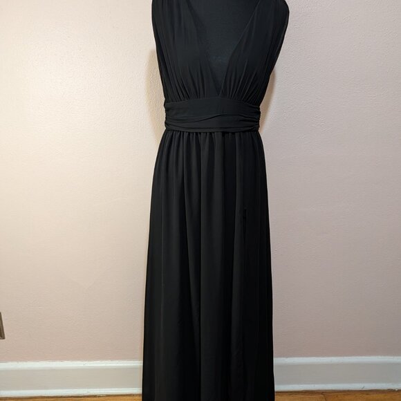 Lulus Size Medium Heavenly Hues Black Chiffon Deep V-Neck Maxi Dress - Picture 3 of 12
